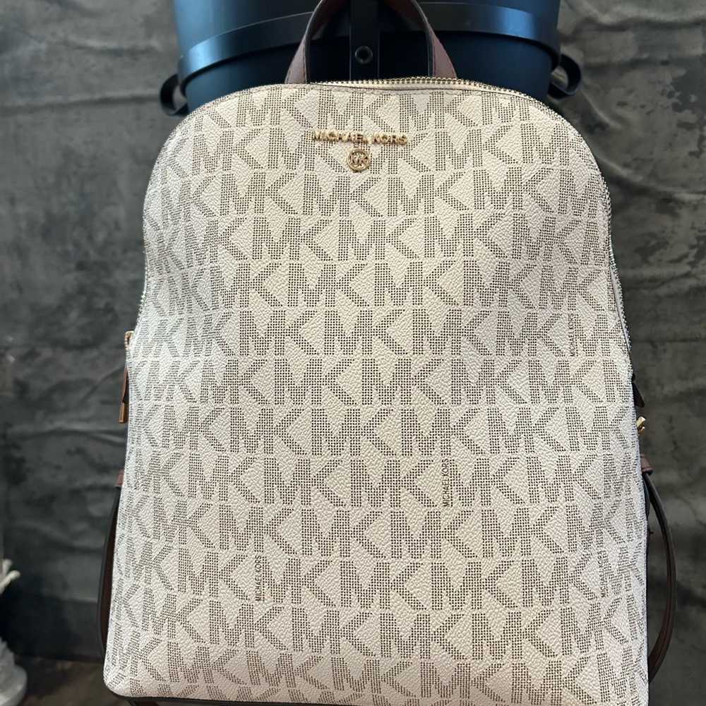 Michael Kors Cream and Brown Monogram Backpack